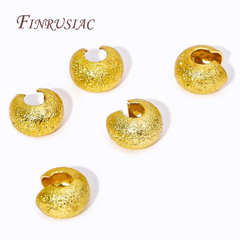 50/100Pcs 3/4MM Copper Open Crimp Bead Covers Fittings 18K Gold Plated Round Covers Crimp End Beads Supplies For Jewelry