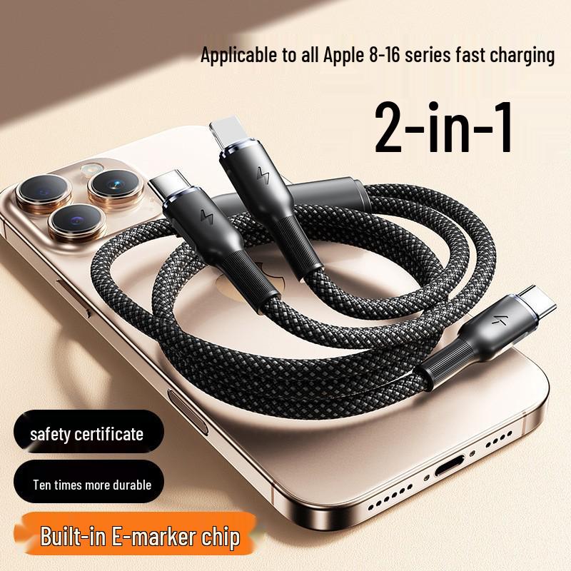 Tungsten Gold 2-in-1 Fast Charging Cable, 240W, for iPhone 16 & Android