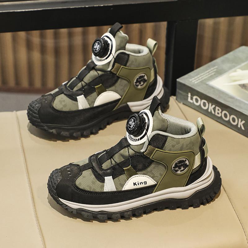 Fashion Green Children's Sports Shoes Knob Design High Top Sneakers Boys Girls Outdoor Non-slip Platform Sneakers Kids Trainers