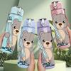 1PC Bear Holding Pencil Cartoon 750ml Color Plastic Sports Water Bottle Leakproof Flip Straw Lid Suitable for Sports Office Home Use