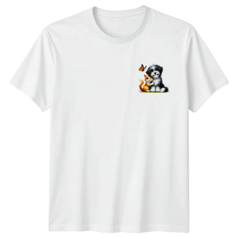 Pets Hug Dog Cat Butterfly Animals Graphic Unisex TShirt Unisexs Unisexs Tee S