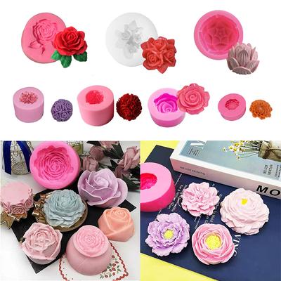 3D Silicone Moulds Plaster Work Clay Aromatherapy DIY Gypsum Peony Flower Candle Mold Rose Flower Moulds Baking Tool