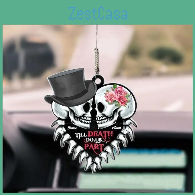 2d Acrylic Heart Couple Skull Car Pendant For Halloween And Christmas Decoration
