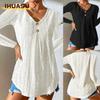 Women's Fashion Casual Solid Color Print Long Sleeve V Neck Blouses & Shirts Unique Design