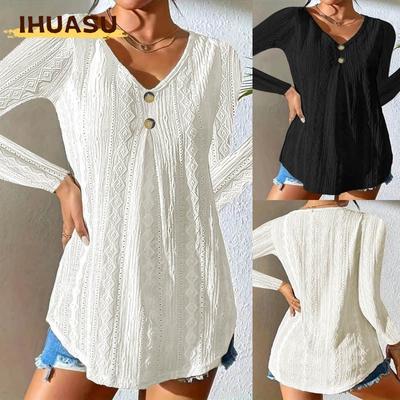 Moda Donna Casual Stampa Colore Unico Manica Lunga Scollo a V Camicie & Bluse Design Unico