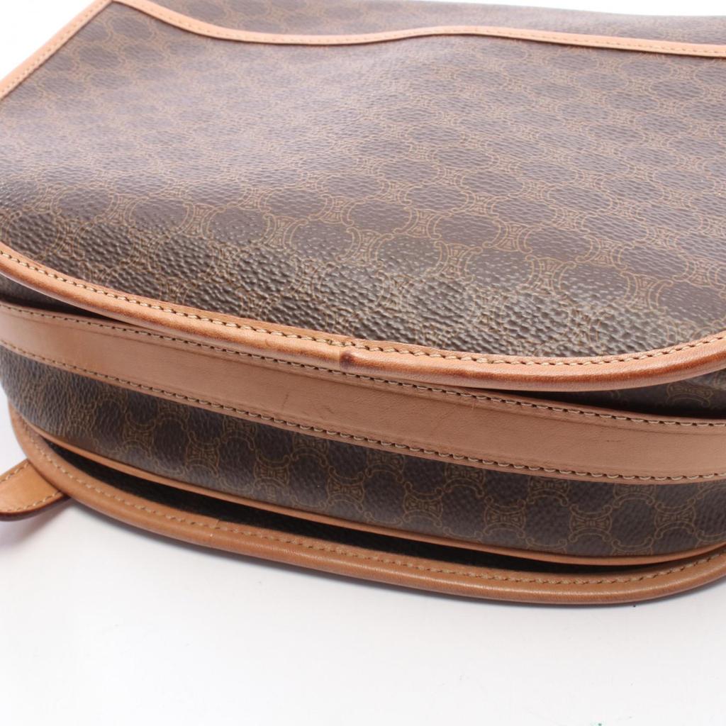 Used CELINE Macadam Shoulder Bag PVC Coated Canvas Leather Brown Used Women
