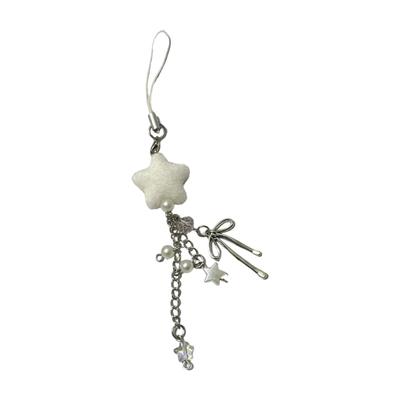Plastic Flocking Bowknot Phone Strap Adjustable Beaded Charm Elegant Phone Lanyard Suitable Most Mobile Phones