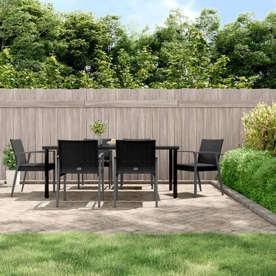 Vidaxl 7-Cz. Gartenmöbel-Set mit Kissen, Polyrattan und Stahl