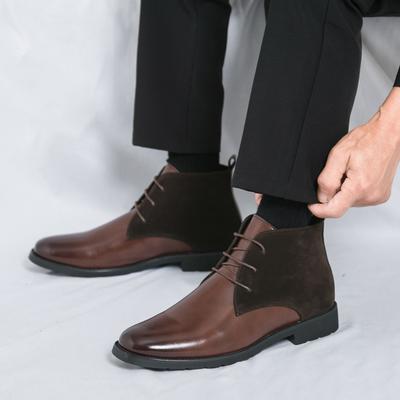 Luxury Brand Men's Shiny Leather Shoes Thick Soled Lace Up Office Commuting High Top Business Shoes Classic Men's Ankle Boots