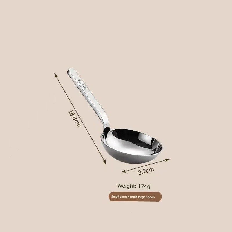 304 Stainless Steel Short-Handled Large Spoon for Home Use, Dual-Purpose Soup Spoon, Stainless Steel Spoon with Large Round Head 304 Short Handle Extra Thick Large Head Spoon