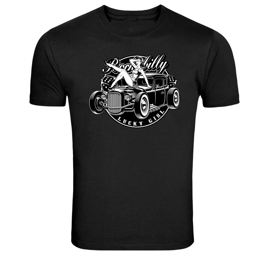 Rockabilly Lucky Girl Pinup Hot Rod Graphic T-Shirt