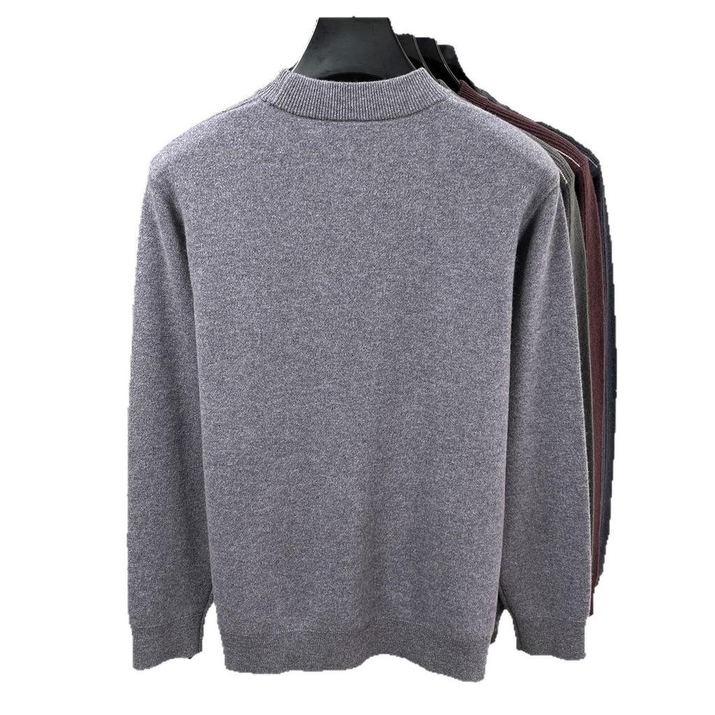 Men's 100% Wool Color Block Round Neck Knitwear - 2025 Autumn/Winter Warm Base Layer