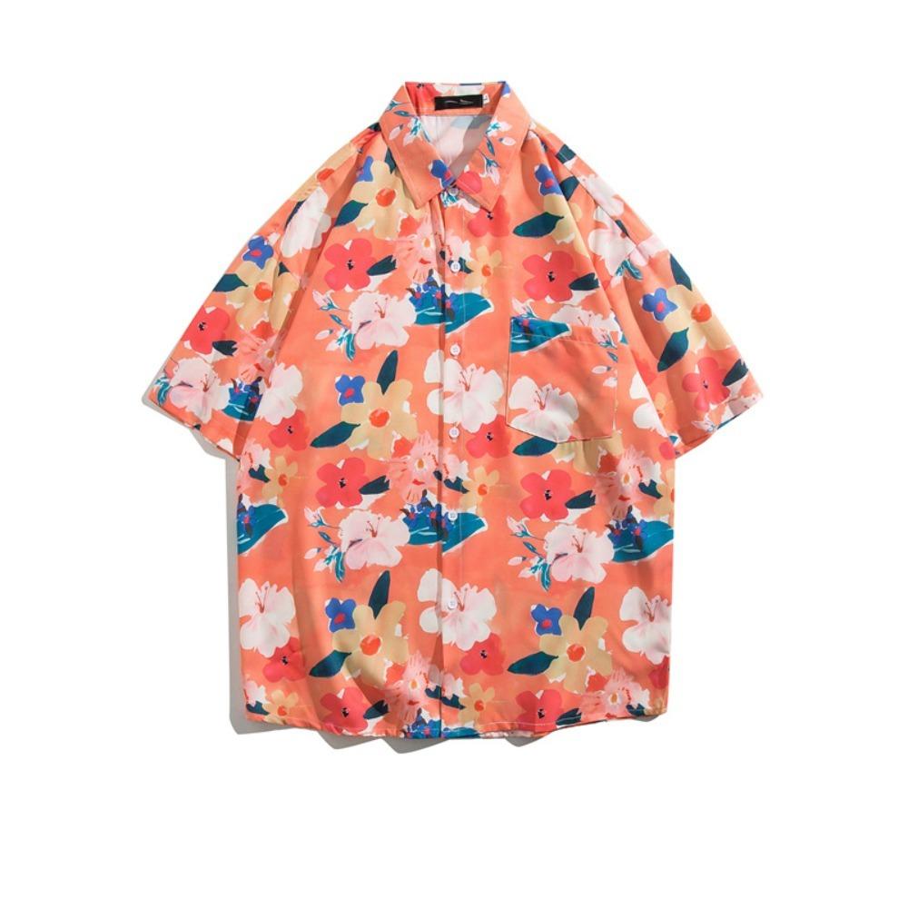 

Унисекс рубашки с коротким рукавом и цветочным принтом, свободные милые рубашки для девочек, подходящие ко всему, парная одежда, футболка, пляж M красный