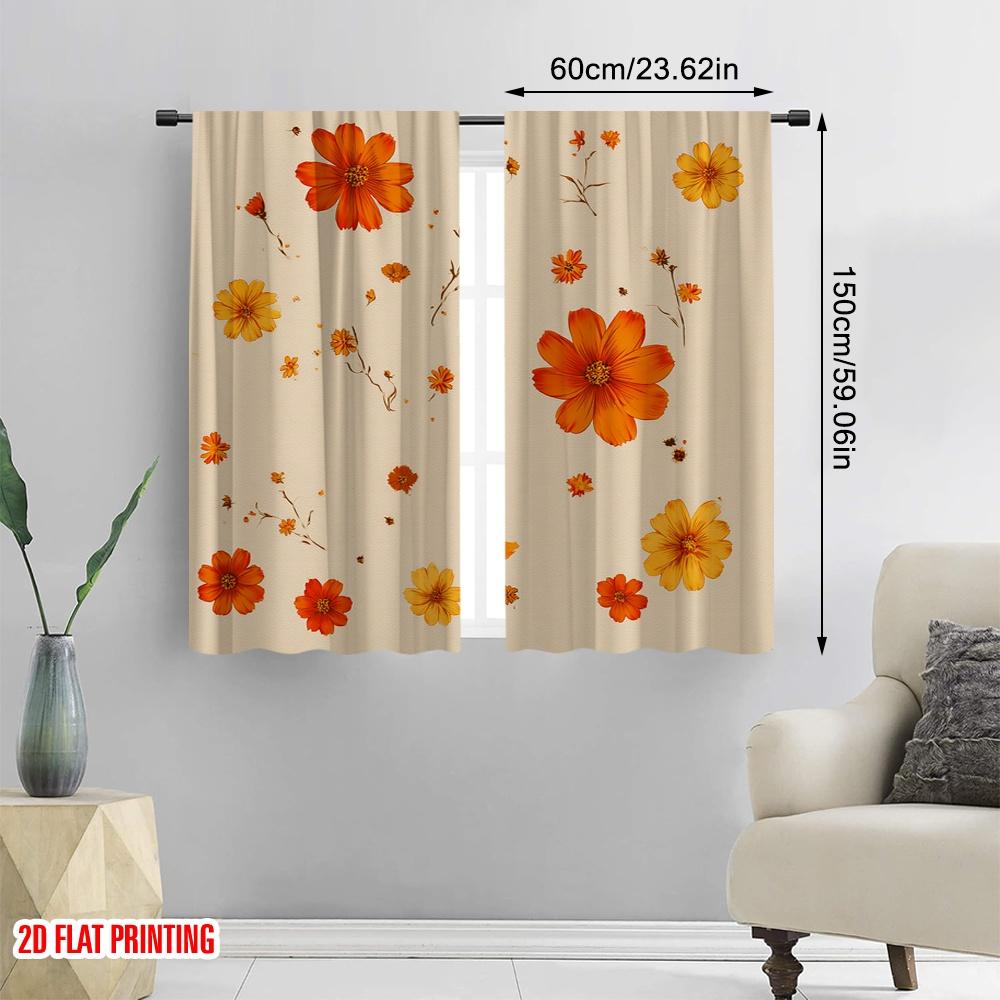 2pcs,2D plane printing Creative Curtains Autumn Blossom Dance Polyester Woven (without rod) Room Decor Ldeal for Bedroom, Living