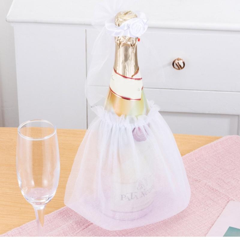 Funda para Botella de Vino de Boda Vestido Novia Novio Envolturas Decoraciones para Copas de Vino Brindis Fiesta Regalo Adorno