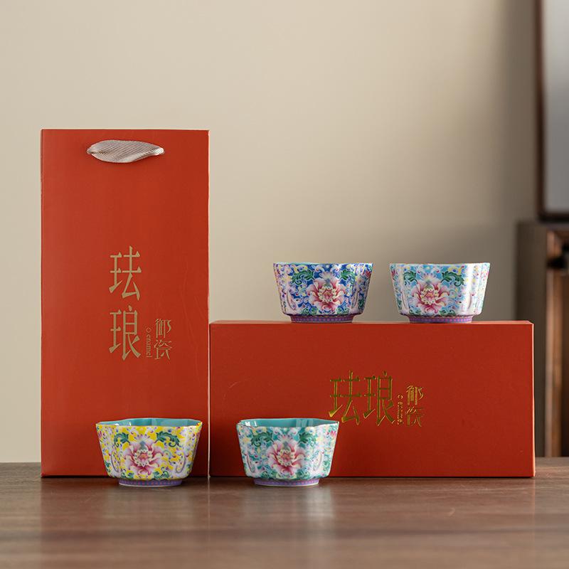 Enamel color teacup set master cup ceramic tea set tea cup tea cup bank business gifts can be made