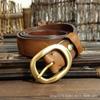 2.8Cm Retro Pleated Trendy Copper Buckle Belt Women'S Genuine Leather Pure Cowhide Versatile Jeans Belt