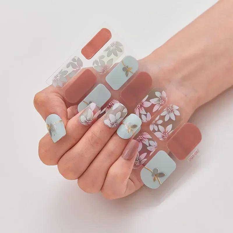 Semi Cured Gel Nails Art Stickers Fashion Solid Manicure Decal UV LED Lamp Need Gel Nail Decals Nail Sticker Decoration