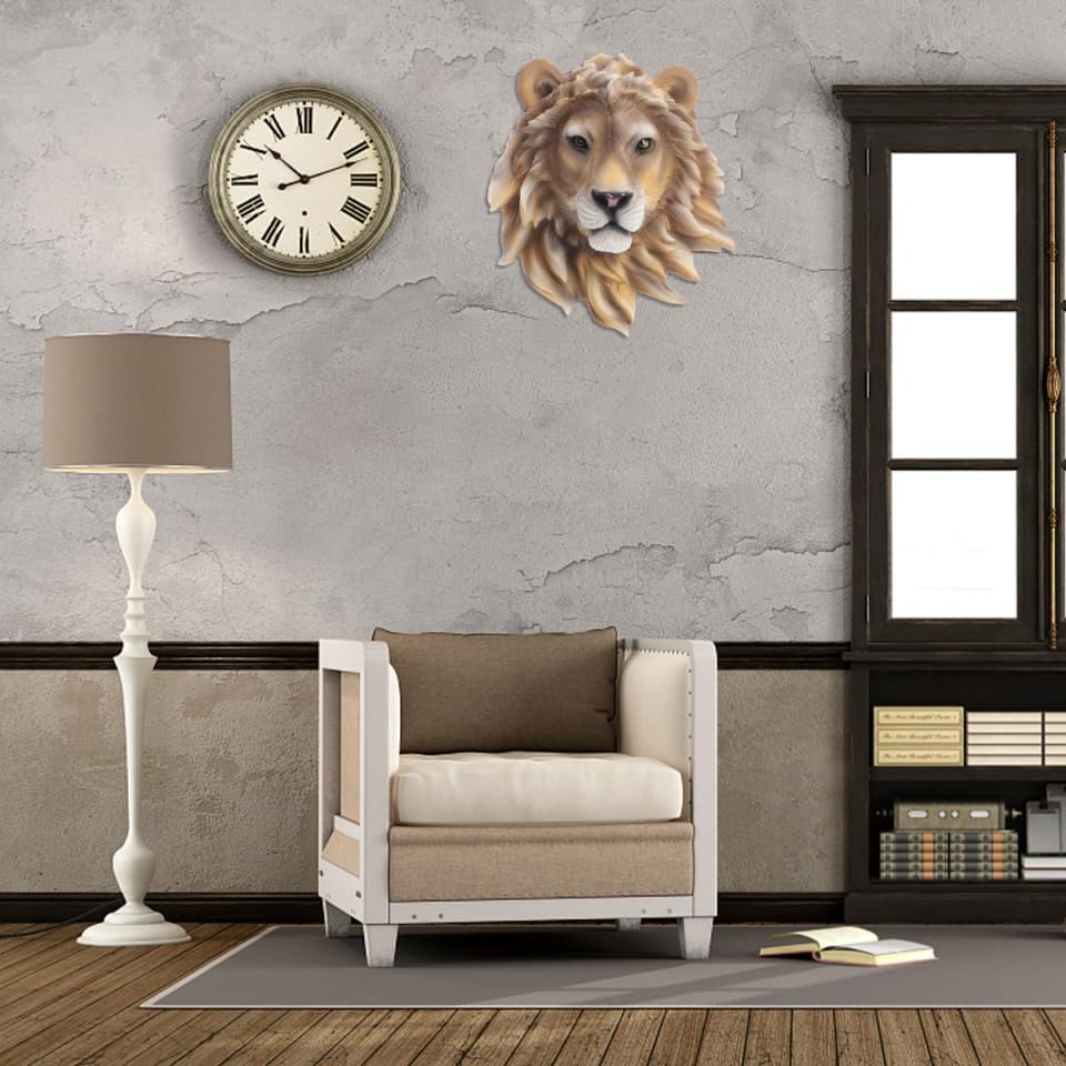 ULTNICE Rustic Resin Lion Head Wall Hanging Decor: Animal Head Wall Sculpture for Bedroom, Living Room, and Indoor Spaces
