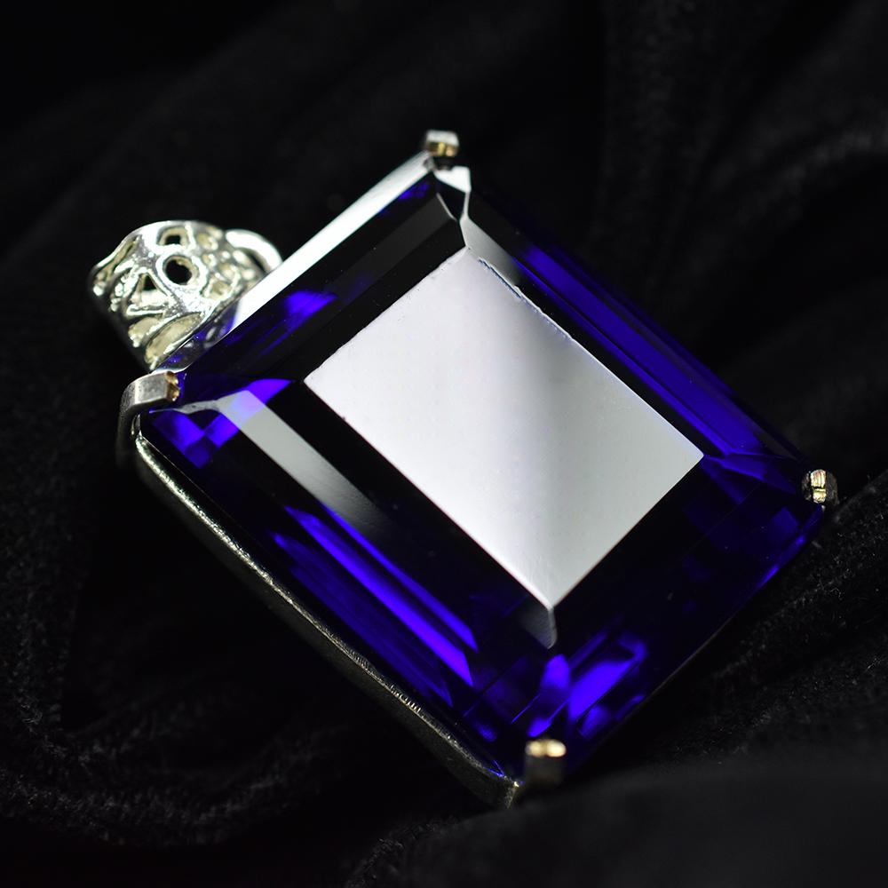 Lab Created 161 Ct CERTIFIED Emerald 925 Sterling Silver Blue Sapphire Pendant MY-PD-143-NS