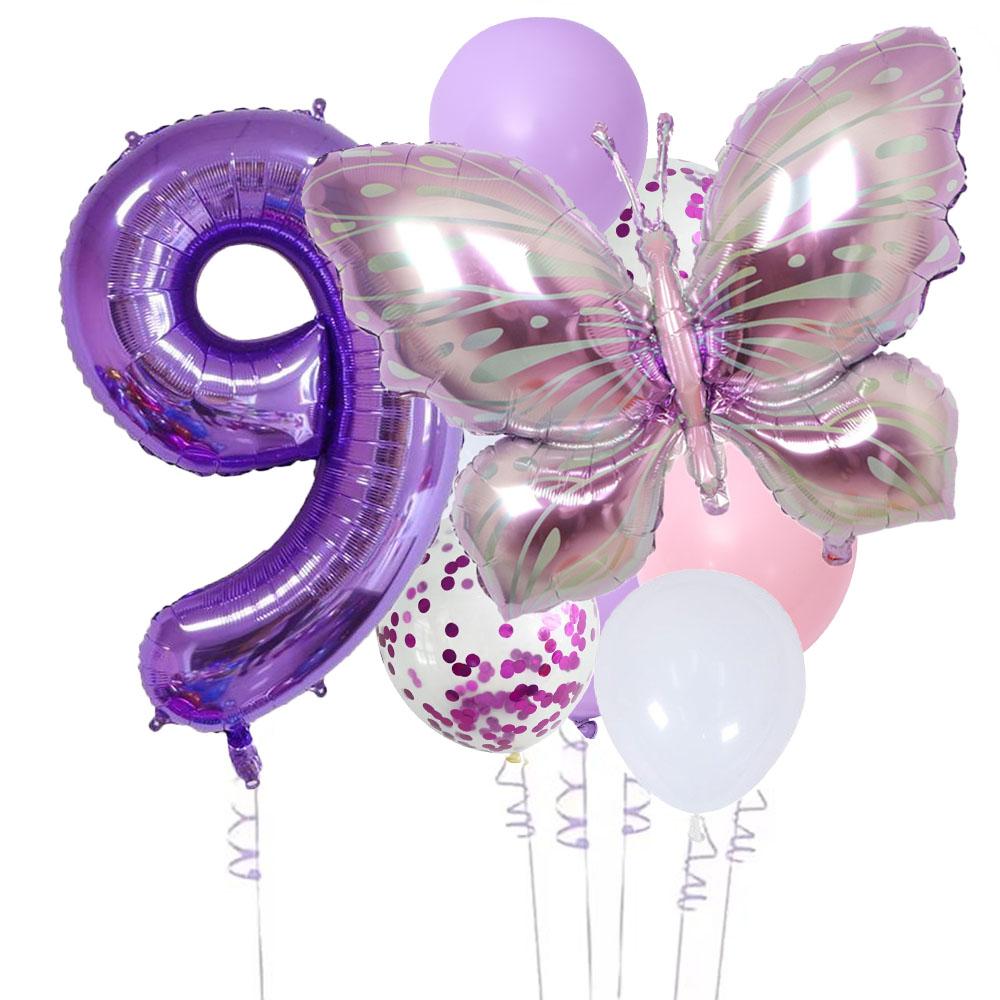 10pcs Purple Butterfly 40inch Number Balloon Set Large Colorful Butterfly Foil Ballon Baby Shower Birthday Party Christmas Decor