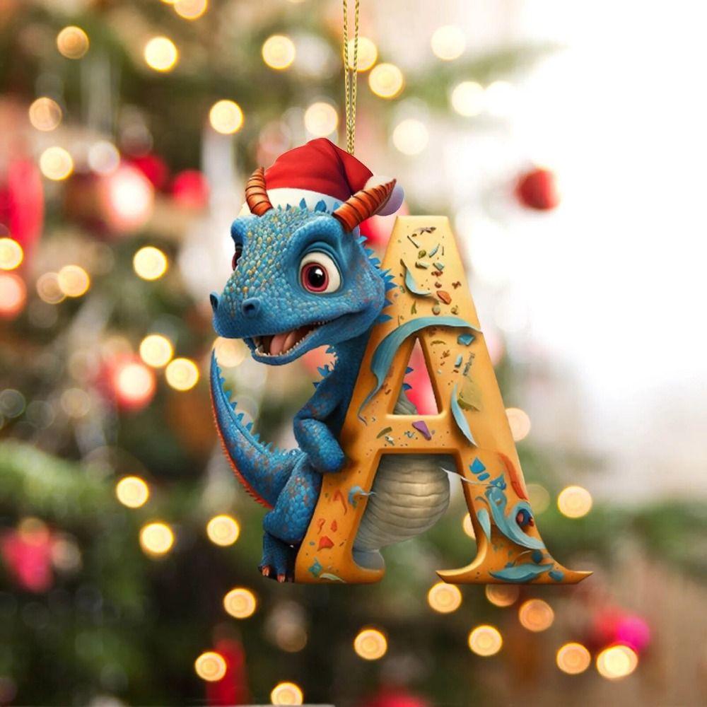 Acrylic 26 Letters Christmas Dragon Pendants Printed Pattern Christmas Tree Pendants  New Year