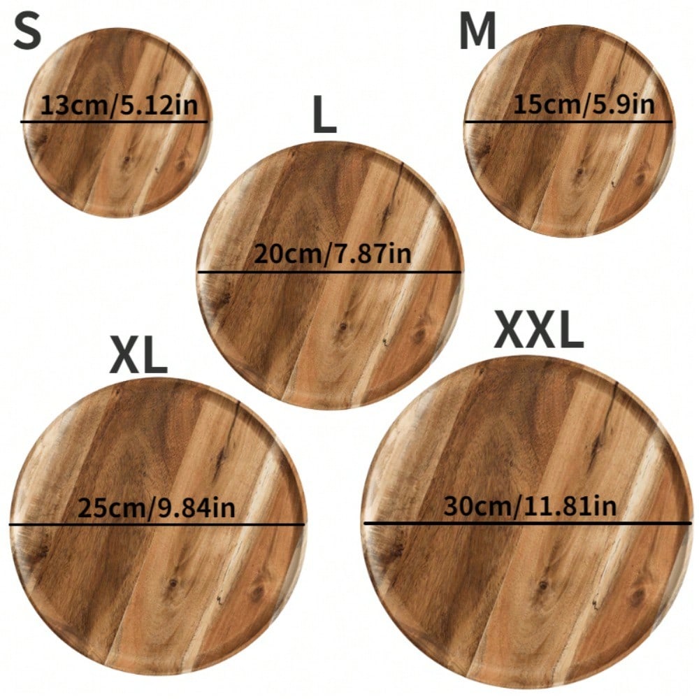 

Деревянная сервировочная тарелка, круглая пищевая тарелка для фруктового салата, закусок, суши, десерта, торта, кухонной тарелки, подноса для хлеба, стейка, пиццы M