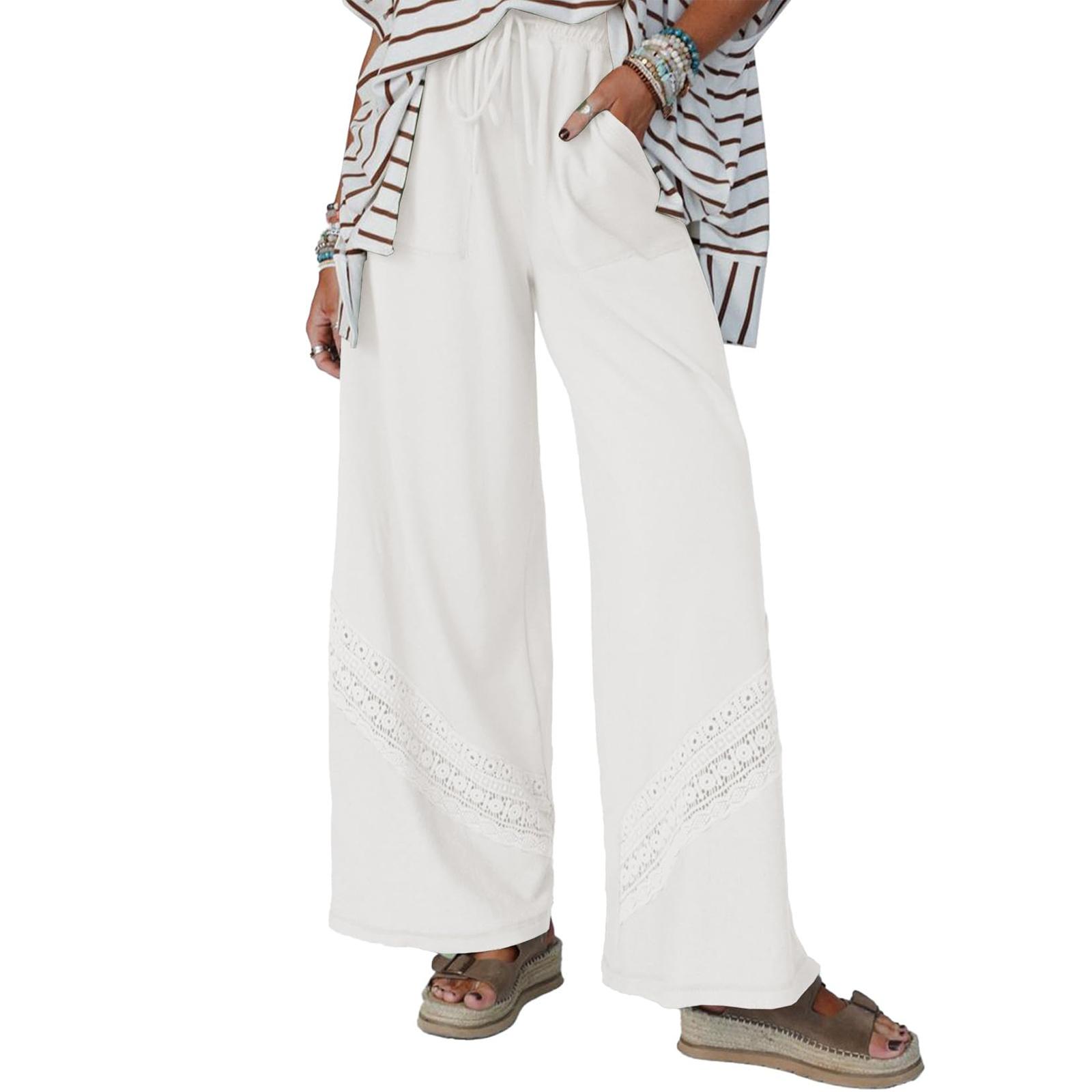 

Women s Wide Leg Pants High Elastic Waisted In The Back Business Work Trousers Long Casual Pants L бежевый