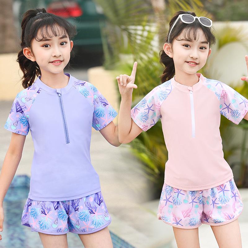 2025 New Japanese Floral Girls' Swimsuit Set with Swim Cap for Training