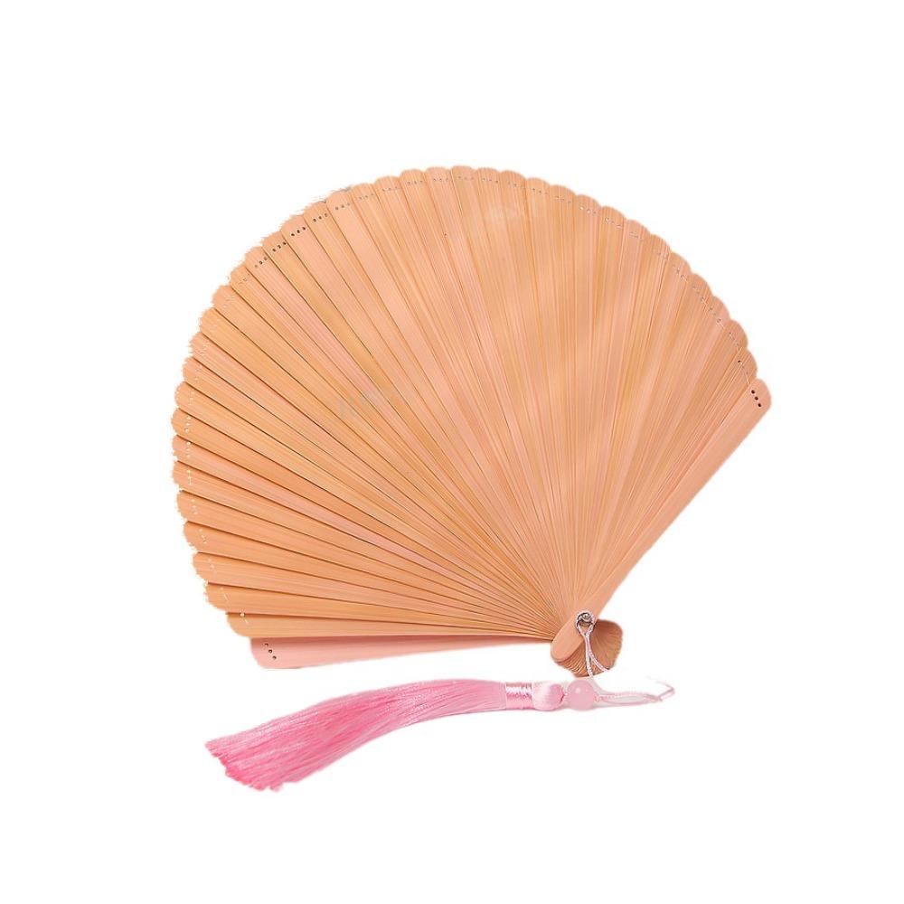 Ретро Бамбуковый Складной Веер Однотонный Складной Ручной Веер Креативный Мини Ракушечный Веер Свадьба розовый