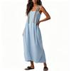 Women Sleeveless Loose Fit Casual Long Dress with Adjustable Striped Straps Lightweight Summer Maxi Dress for Daily Wear