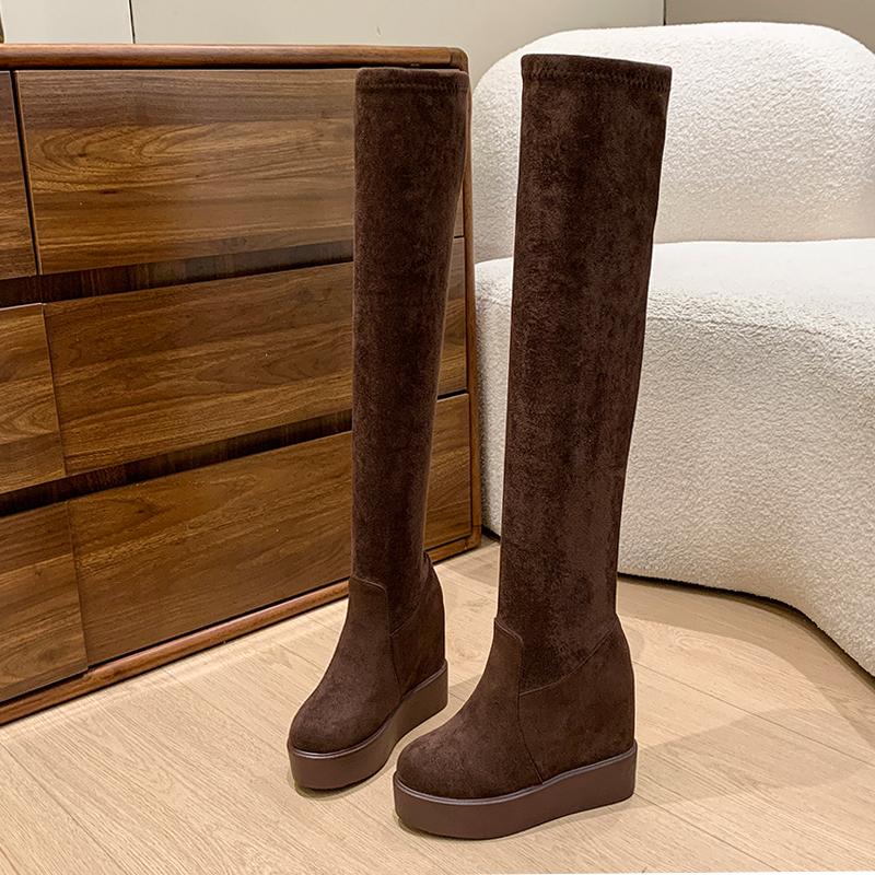 2026 New Wedges Women Long Boots Fashion Suede Dress Winter Shoes Cozy Over The Knee Warm Woman Boots Designer Botas Para Mujer