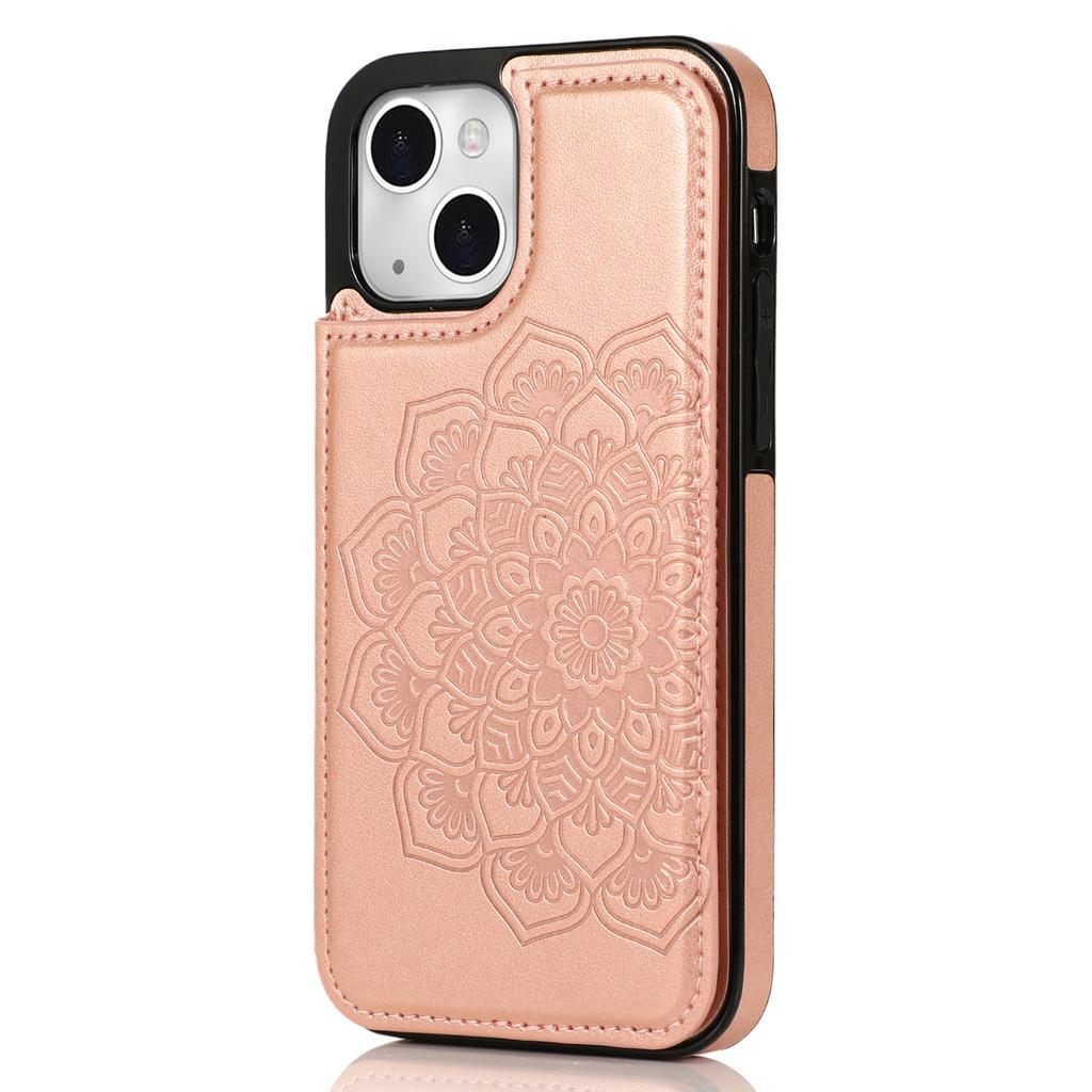 For iPhone 14 Case Imprinted Mandala Flower Kickstand PU Leather+TPU Phone Cover