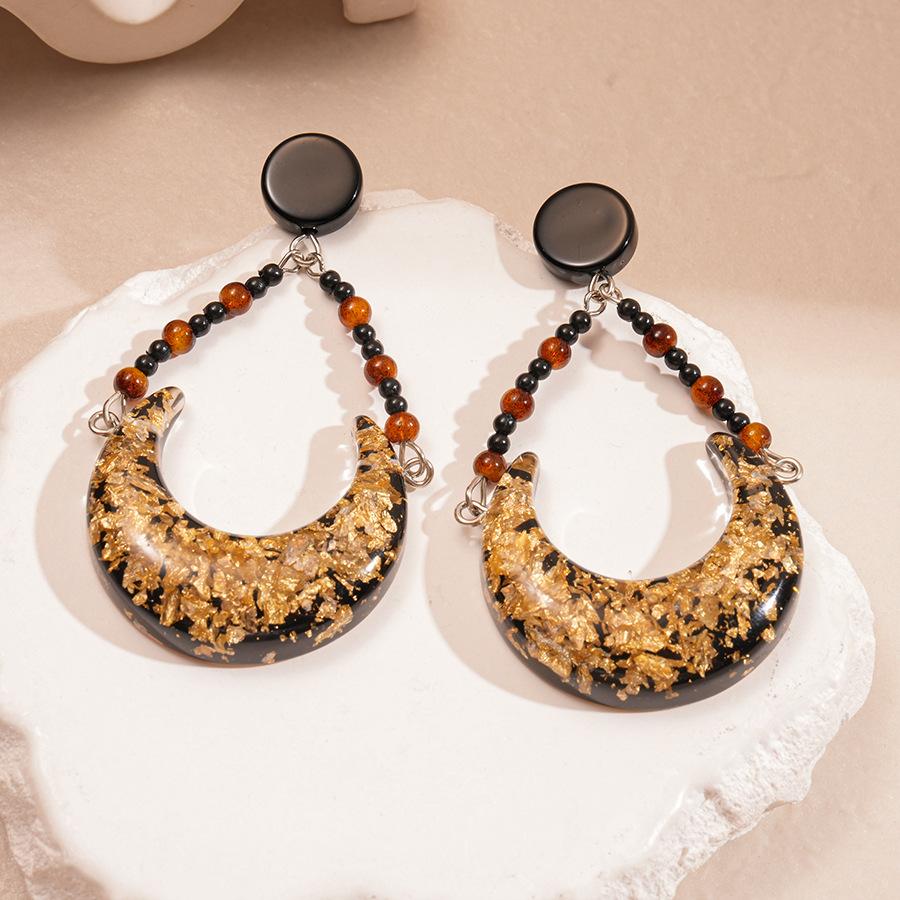 

Ретро серьги-капли воды в форме полумесяца из смолы с золотой фольгой, серьги-иглы из серебра в придворном стиле, нишевые, высокотемпераментные, женские