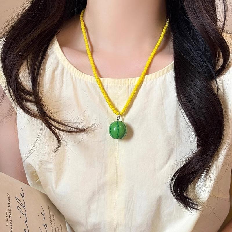 Trend Jewelry Dopamine Colored Apple Strawberry Lemon Fruits Pendant Bead Necklace for Women Y2K Cute Choker Party Necklace