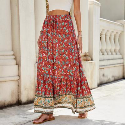 Women's Casual Print Breasted Split Skirt Beach Holiday Beach Skirt