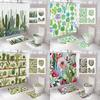 Green Tropical Plant Cactus Bathroom Curtain Polyester Fabric Shower Curtains Pedestal Rug Toilet Cover Bath Mat Set Home Decor