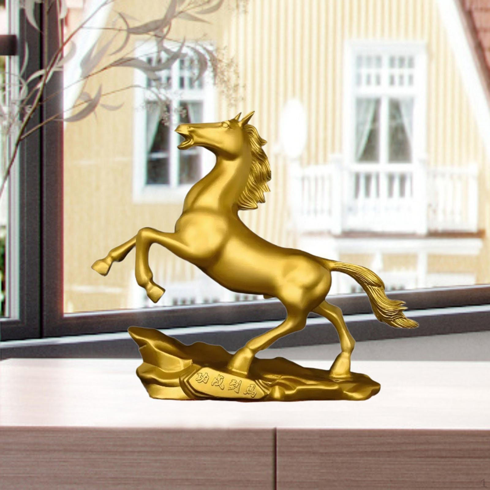 Horse Statue Animal Sculpture Collectable Creative Golden Tabletop Decor for Cabinet Desk Bookshelf