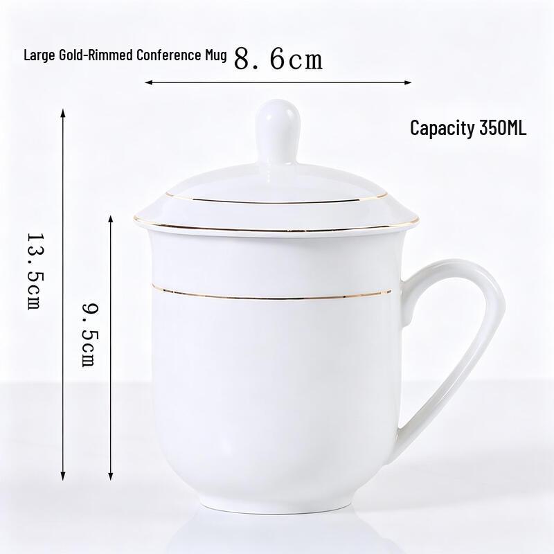 ETUB Gold Rim Ceramic Teacup with Lid, 350ml