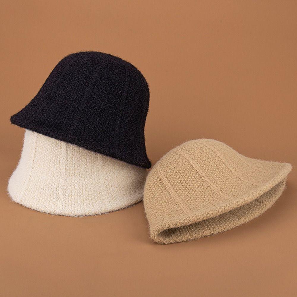Fashion Autumn Winter Bucket Hat Knit Cold Proof Warm Hat Simple Windproof Panama Cap for Women