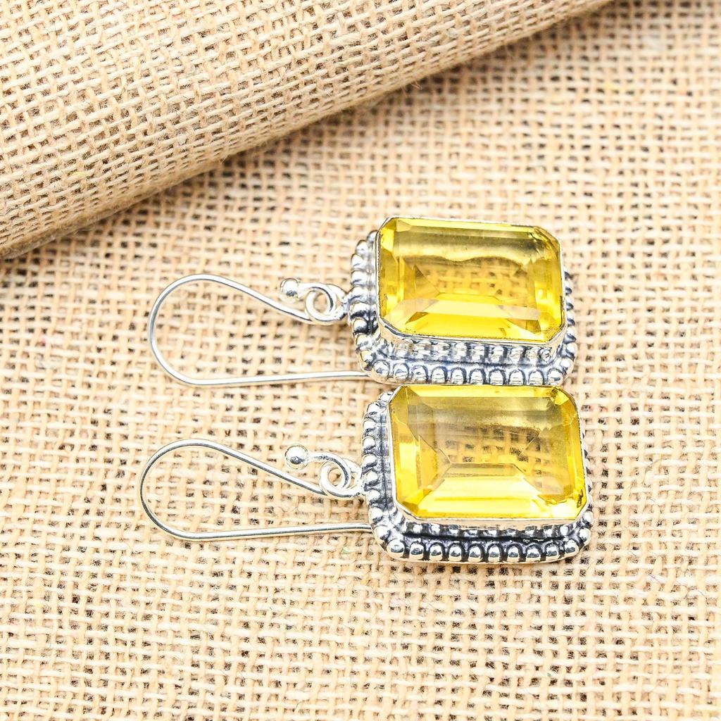 Citrine Gemstone Handmade 925 Sterling Silver Jewelry Lovely Earrings Gift For Her