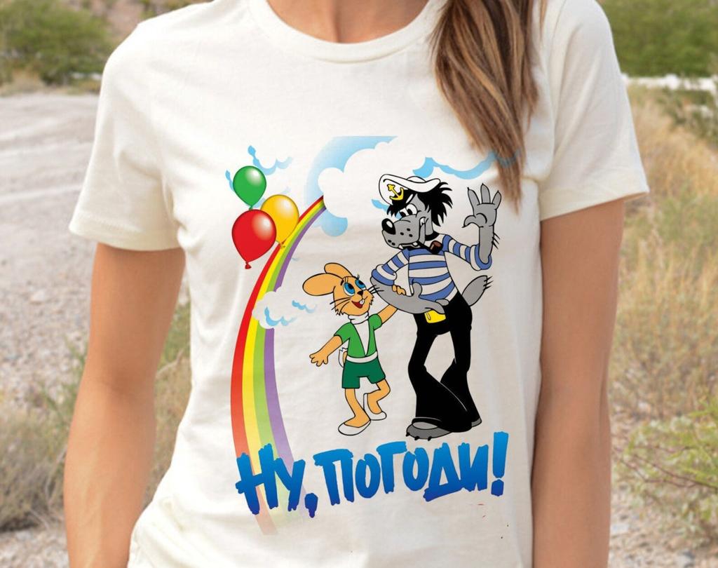 Nu Pogodi Summer Vacation Shirt, Soyuzmultfilm Comedy Series, Well Just You Wait Character Rabbit & Wolf Sailor T shirt, Soviet Russian Gift