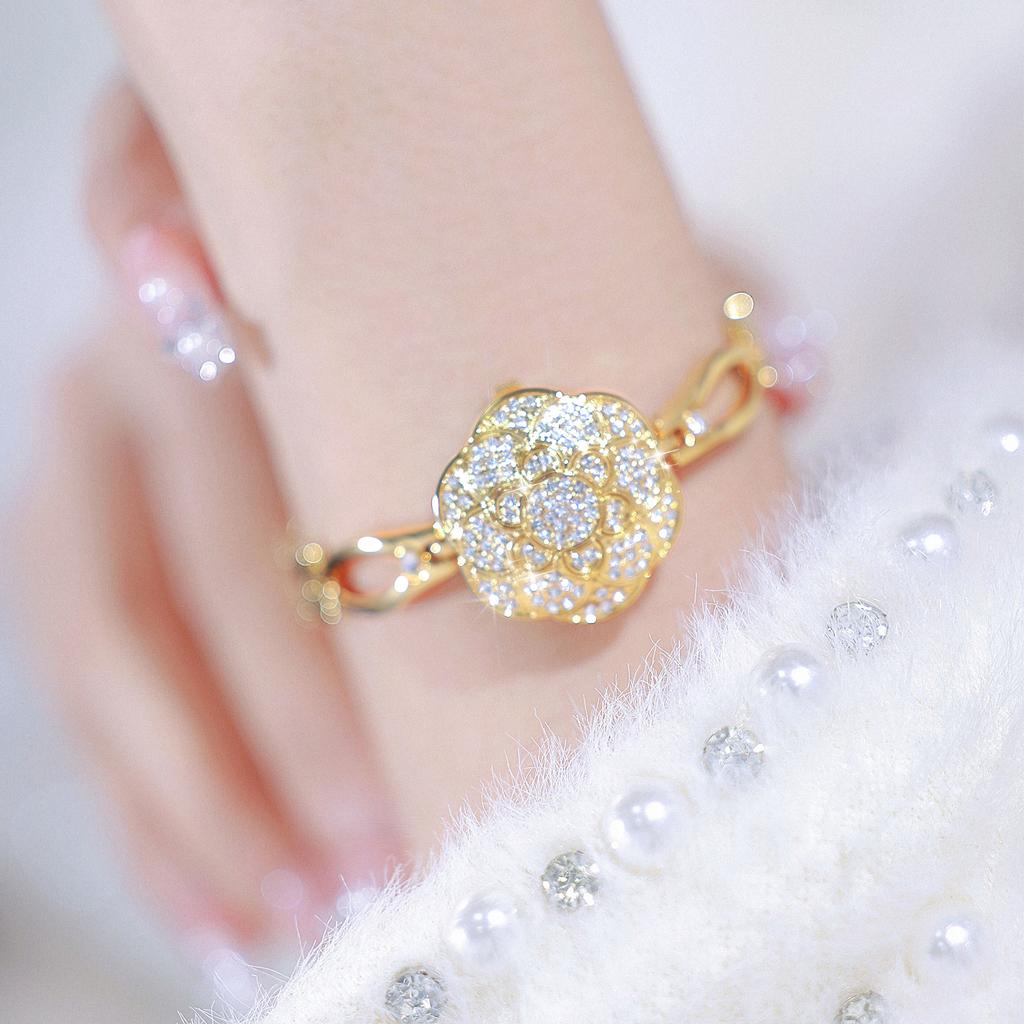 Ladies Watch Light Luxury Brand Flip Gold Camellia Bracelet Watches Temperament Waterproof Women Fashion Quartz Wristwatches