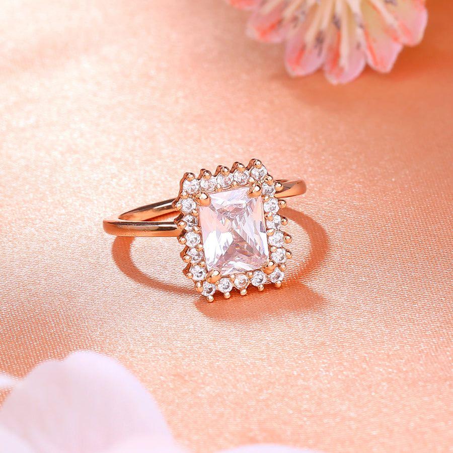 Estele Women Designer Square Finger Ring Rose Gold Plated CZ