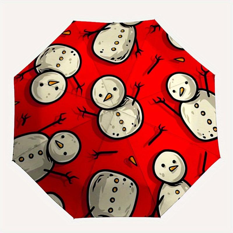 

1pc Snowman Pattern Automatic Folding Umbrella - Portable Foldable Design with 8 Ribs, Durable Plastic & Iron Frame, Casual Outdoor Accessor