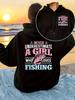 Retro Fishing Girl Slogan Printed Hooded Sweater Boys and Girls Outdoor Fishing Long Sleeve Bottom Shirt