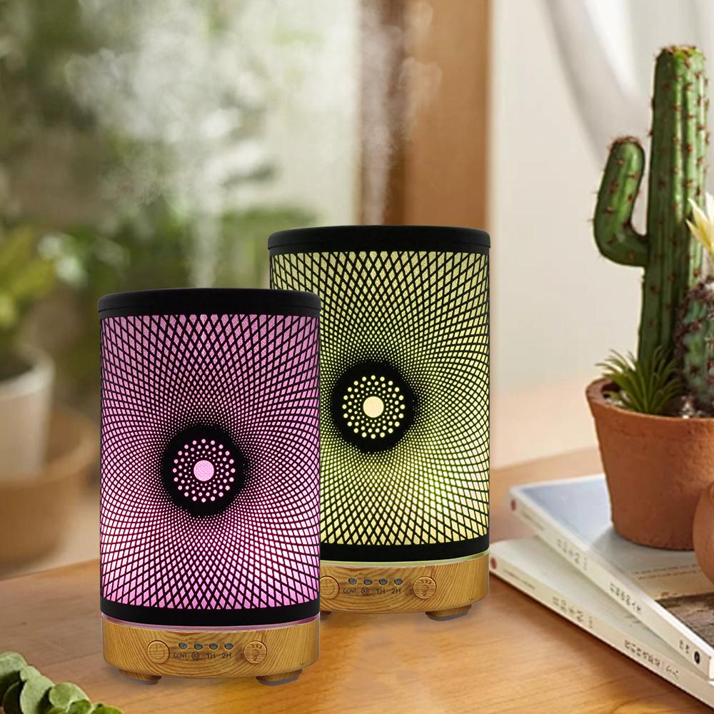 Iron Art Essential Oil Diffuser 100ml Timing Function Ultrasonic Air Humidifier Aroma Diffuser Home Appliance with LED Lights