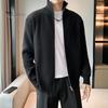 Men Sweater Coat Zipper Closure Knit Elastic Long Sleeves Stand Collar Outerwear Pure Color Casual Cardigan Daily Wear School Mid Length Jacket