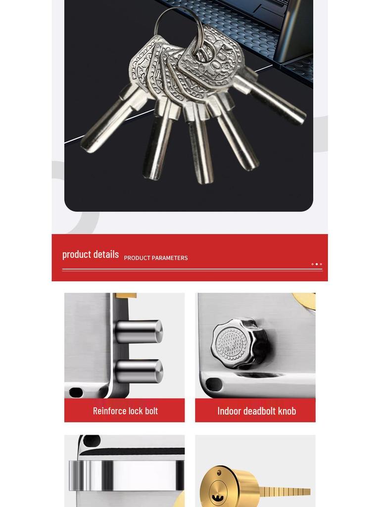 Cerradura de Puerta Antirrobo de Acero Inoxidable Bronce Rojo para Puertas de Madera o Hierro, Uso Doméstico o de Dormitorio, Con Núcleo de Cobre