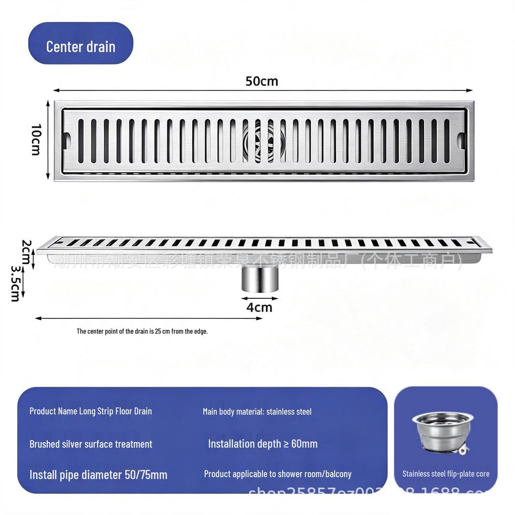 304 Stainless Steel Anti-odor Rectangular Floor Drain for Bathroom and Shower